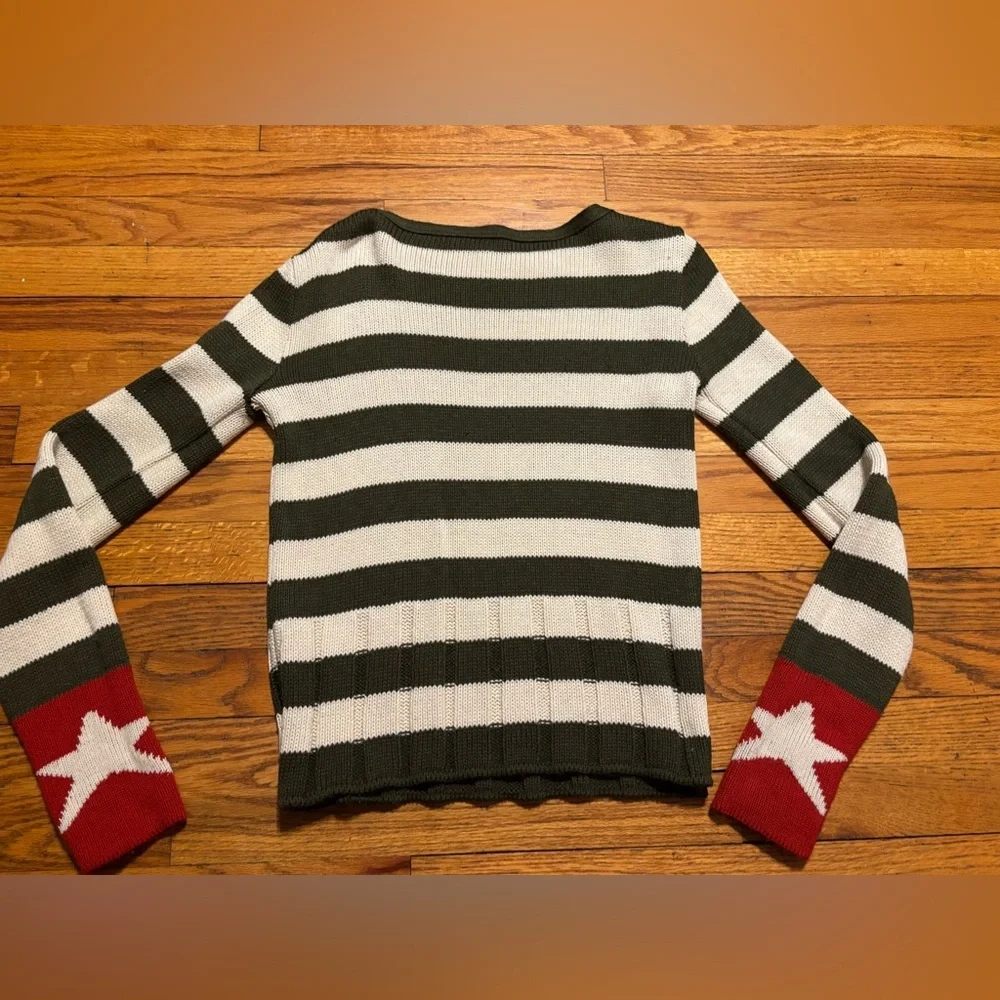 H&M Green and White Striped Sweater with Red Star Accents - Picture 4 of 8